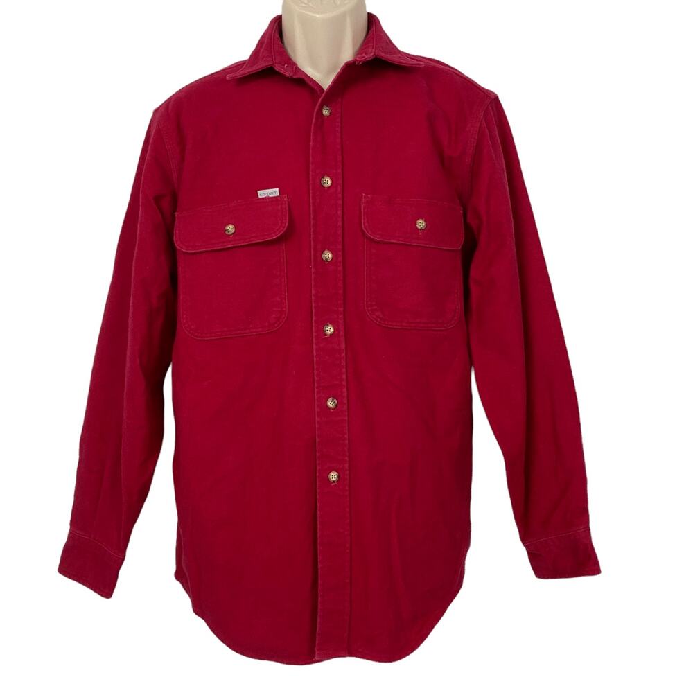 Vintage Carhartt Men's Long Sleeve Button-Down Work‎ Shirt Red - Size XL